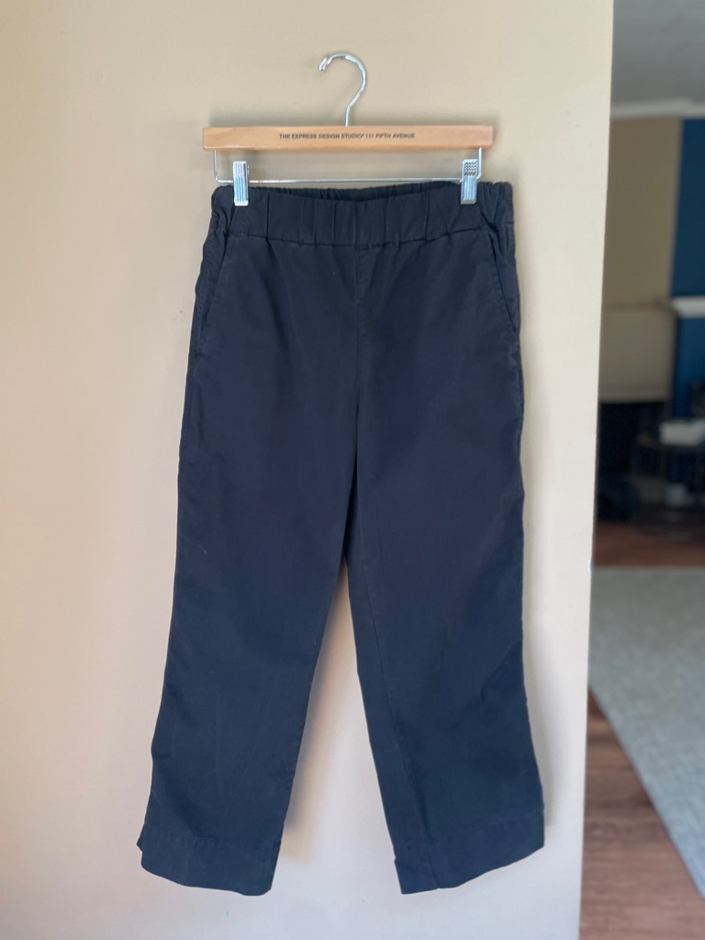 Quince Organic Cotton Wide Leg Chino Pants Size 4 Stretch Pull On Black Casual